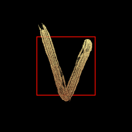 Brush check mark icon. Vector isolated gold glittering luxury positive yes on black background. Tick grunge and simple sign.のイラスト素材
