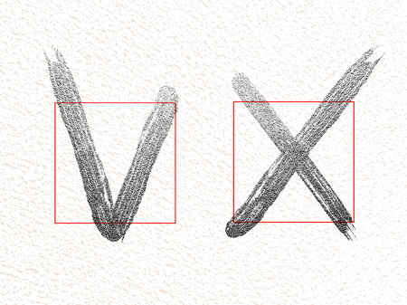 Brush check marks icons set, vector isolated. Black positive yes and negative no on white background. Tick and cross grunge and simple signs.のイラスト素材