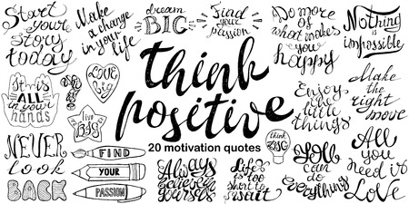 Motivational quotes. Set with hand drawn inspirational phrases. Conceptual lettering, calligraphy. Motivation letterのイラスト素材