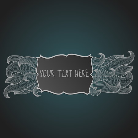 Template frame design for card with hand drawn waves. Abstract decoration, invitation card with ornate detailed ornament.のイラスト素材