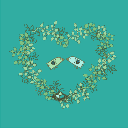 Hand drawn floral frames with leaves and birds. floral  spring frame. vector illustrationのイラスト素材