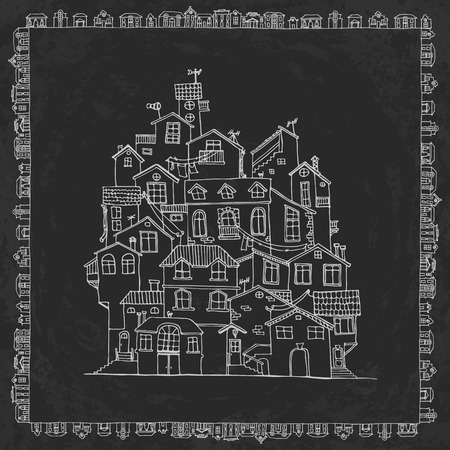 Cartoon hand drawing hous. Hand drawn sketch in doodle style. Made in vectorのイラスト素材