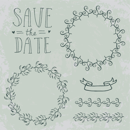 Set of floral wreathes with a place for your text. Hand-drawn vector framesのイラスト素材