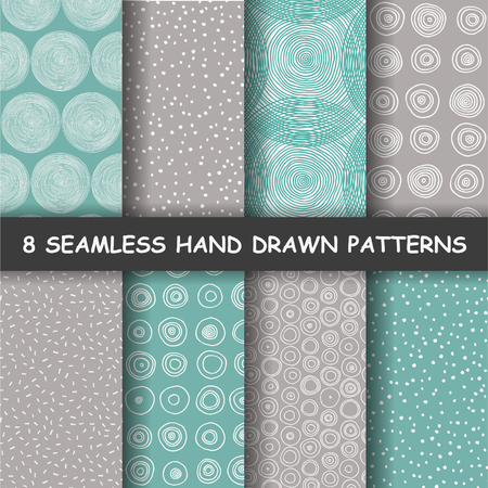 Set of eight hand drawn graphic patterns. Seamless doodle texture. Made in vectorのイラスト素材