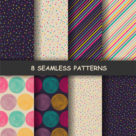 Set of eight hand drawn graphic patterns. Seamless doodle texture. Made in vectorのイラスト素材