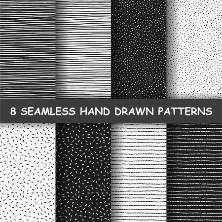 Set of four seamless hand drawn graphic patterns. Made in vectorのイラスト素材