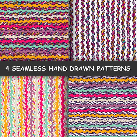 Set of four colorful seamless hand drawn graphic striped patterns. Texture with striped background. Made in vectorのイラスト素材