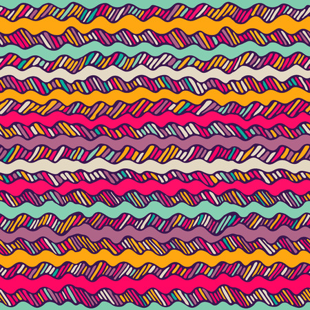 Seamless pattern with hand drawn wavy lines. Cute colorfull background. Striped texture.  Vector illustrationのイラスト素材