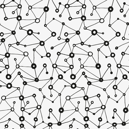 Seamless doodle graphic pattern. Hand drawn texture with molecule structure in black and white. Hand made background.  Made in vectorのイラスト素材