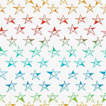Seamless doodle graphic pattern. Hand drawn texture with stars on colorful blurred background. Hand made background.  Made in vectorのイラスト素材