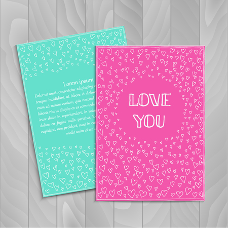 Hand drawn vintage cards with hearts. Template frame for save the date, valentines day, greeting card, wedding invitation. Vector border with place for text.のイラスト素材