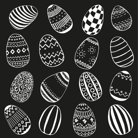 Set of decorative ornamental black and white easter eggs. Set of Easter eggs. Hand drawn decorative elements in vector. Pattern for coloring book.のイラスト素材