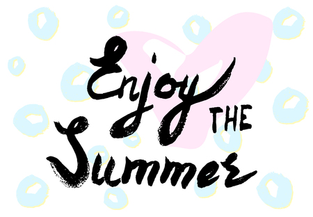 Lettering Enjoy the Summer. Hand drawn caligraphy. Handwritten summer poster. Design element for seasonal banners, t-shirts, cards. Vector illustrationのイラスト素材