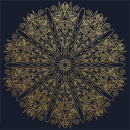 Decorative mandala. Gold Vector illustration. Outline drawing. Ornate line art element. Ornamental floral pattern for wedding invitations, greeting cards.のイラスト素材