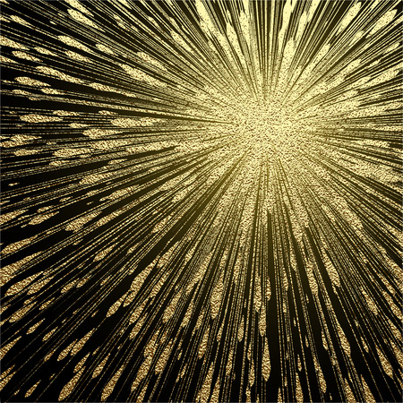Explosion vector illustration. Sun ray or star burst element with sparkles. Gold Christmas element for greeting cards, posters. Golden glow glitter. Light rays effect.のイラスト素材