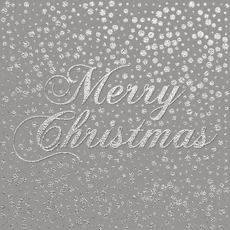 Merry Christmas silver glittering lettering design. Vector illustration. Element for greeting cards, posters.のイラスト素材
