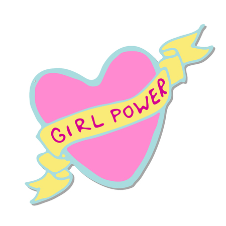 Girl power quote. Grl pwr hand drawn lettering. Womens right slogan. Female, feminism symbols. Vector illustration. Can be used as print for poster, t shirt, postcard.のイラスト素材
