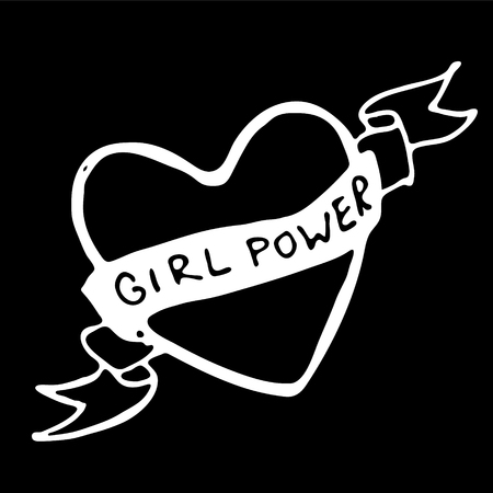 Girl power quote. Grl pwr hand drawn lettering. Womens right slogan. Female, feminism symbols. Vector illustration. Can be used as print for poster, t shirt, postcard.のイラスト素材