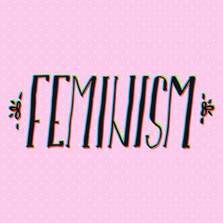 Girl slogan with 3d stereo effect. Hand drawn lettering. Womens right. Female, feminism symbols....