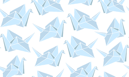 Seamless Pattern with Hand Drawn Origami cranes. Cartoon Ornament with birds. Cute doodle vector illustration.のイラスト素材