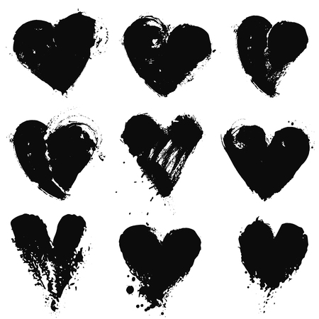 Doodle heart shapes set. Valentine Day, romantic, wedding symbols. Collection with Heart silhouettes. Love stamps. Vintage design element. Vector illustration.のイラスト素材