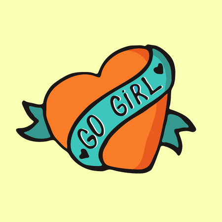 Girly feminist slogan with hand drawn lettering Go Girl. Female motivation symbol in cartoon comic style. Print for poster, t-shirt, postcard or apparel design.のイラスト素材