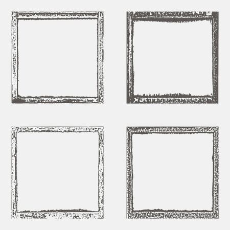 Set with four grunge border texture in black and white. Textured background, frame. Vector template.のイラスト素材