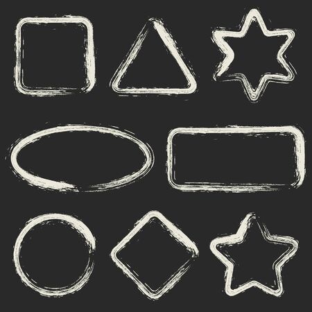 Set of white grunge frames isolated on black background. Vector Frames for your Design. Distress Border Frame Collection .のイラスト素材