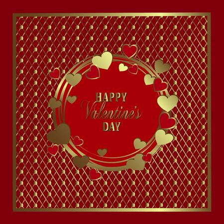 Happy Valentine's Day vintage lettering greeting card on red background with heartのイラスト素材