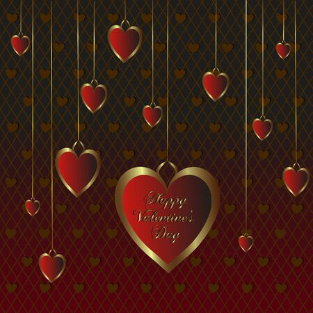 Happy Valentine's Day vintage lettering greeting card on red background with heartのイラスト素材