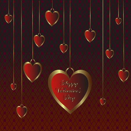 Happy Valentine's Day vintage lettering greeting card on red background with heartのイラスト素材