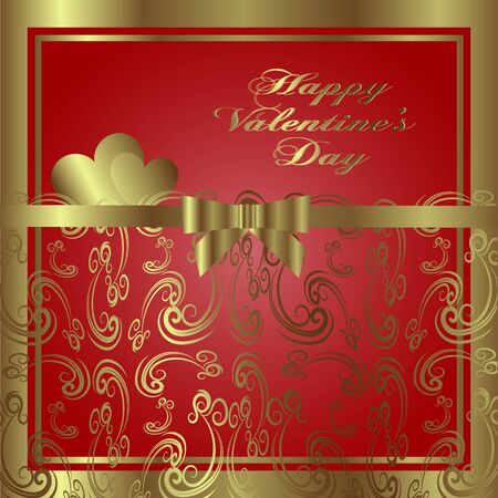 Happy Valentine's Day vintage lettering greeting card on red background with heartのイラスト素材