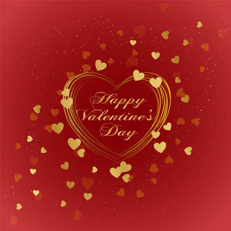 Happy Valentine's Day vintage lettering greeting card on red background with heartのイラスト素材