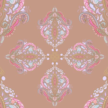 Ornate vintage seamless damask background. Floral baroque ornament in Victorian style. Pattern design, decorative retro decor, vector illustrationのイラスト素材