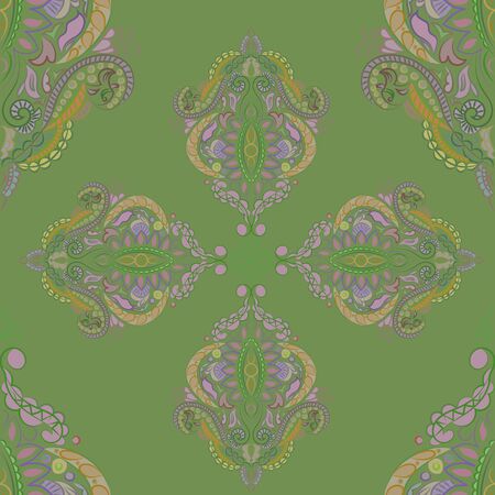 Ornate vintage seamless damask background. Floral baroque ornament in Victorian style. Pattern design, decorative retro decor, vector illustrationのイラスト素材
