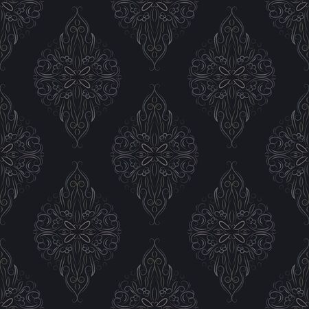 Ornate vintage seamless damask background. Floral baroque ornament in Victorian style. Pattern design, decorative retro decor, vector illustrationのイラスト素材