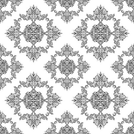 Ornate vintage seamless damask background. Floral baroque ornament in Victorian style. Pattern design, decorative retro decor, vector illustrationのイラスト素材
