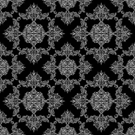 Ornate vintage seamless damask background. Floral baroque ornament in Victorian style. Pattern design, decorative retro decor, vector illustrationのイラスト素材