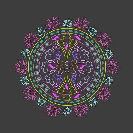 Decorative mandala. Vector illustration. Outline drawing. Ornate line art element. Ornamental floral pattern for wedding invitations, greeting cards.のイラスト素材