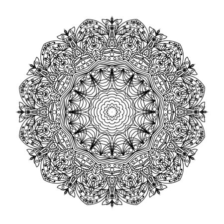 Decorative mandala. Vector illustration. Outline drawing. Ornate line art element. Ornamental floral pattern for wedding invitations, greeting cards.のイラスト素材