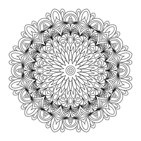 Decorative mandala. Vector illustration. Outline drawing. Ornate line art element. Ornamental floral pattern for wedding invitations, greeting cards.のイラスト素材