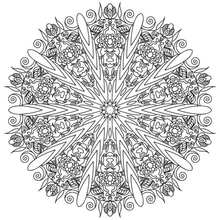 Decorative mandala. Vector illustration. Outline drawing. Ornate line art element. Ornamental floral pattern for wedding invitations, greeting cards.のイラスト素材