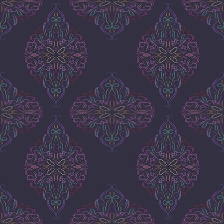 Ornate vintage seamless damask background. Floral baroque ornament in Victorian style. Pattern design, decorative retro decor, vector illustrationのイラスト素材