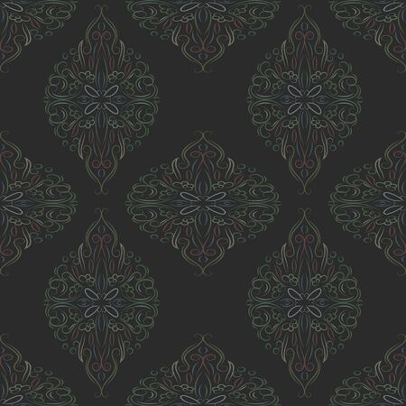 Ornate vintage seamless damask background. Floral baroque ornament in Victorian style. Pattern design, decorative retro decor, vector illustrationのイラスト素材