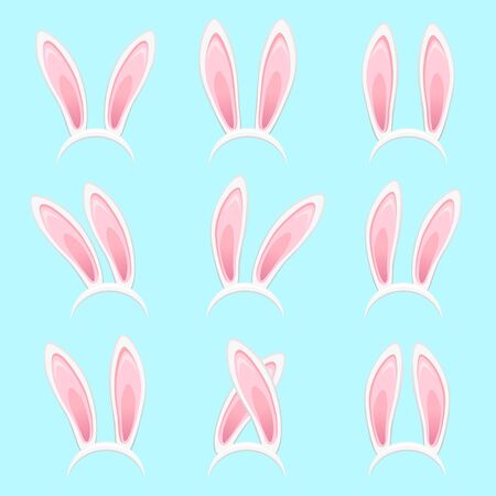 Rabbit ears collection for Easter. Set of masks isolated on white. Vector illustrationのイラスト素材