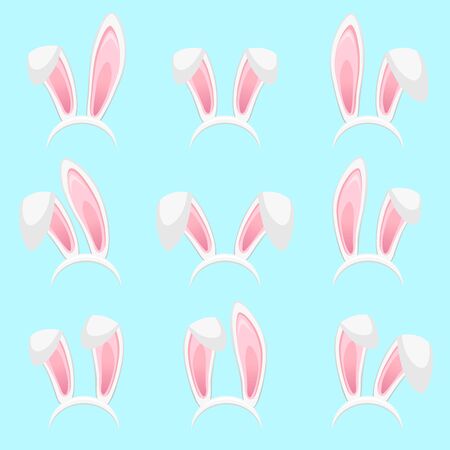 Rabbit ears collection for Easter. Set of masks isolated on white. Vector illustrationのイラスト素材