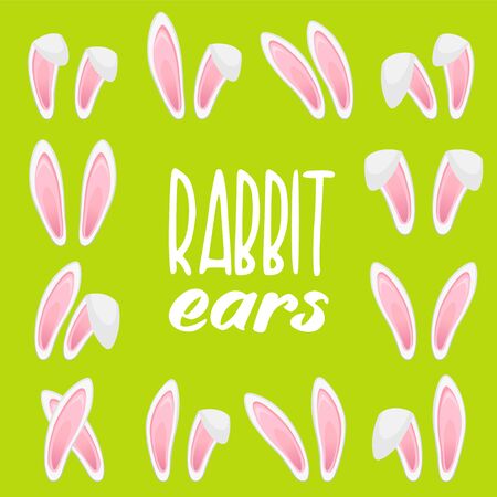 Easter bunny ears stickers collection. Set of masks Rabbit ear isolated on blue background. Vector illustrationのイラスト素材