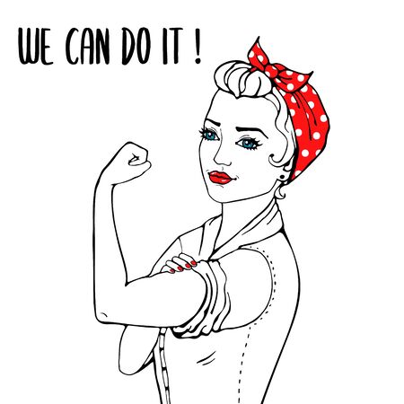 Yes we can girl isolated on white background. Vectorのイラスト素材