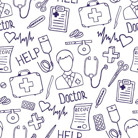 Medicine doodle seamless pattern.のイラスト素材