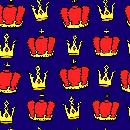 Doodle crowns seamless pattern. Hand drawn luxury background. Cute baby, little princess or royal design for childrens room, posters, celebration. Vector illustration.のイラスト素材